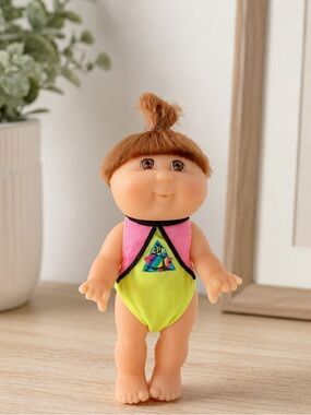 Vintage Cabbage Patch Kids CPK Doll Red Hair Neon Swimsuit 90s Collectible
